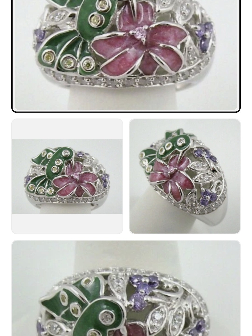 Victoria Wieck 1.11ct Absolute sterling silver ring featuring a hummingbird